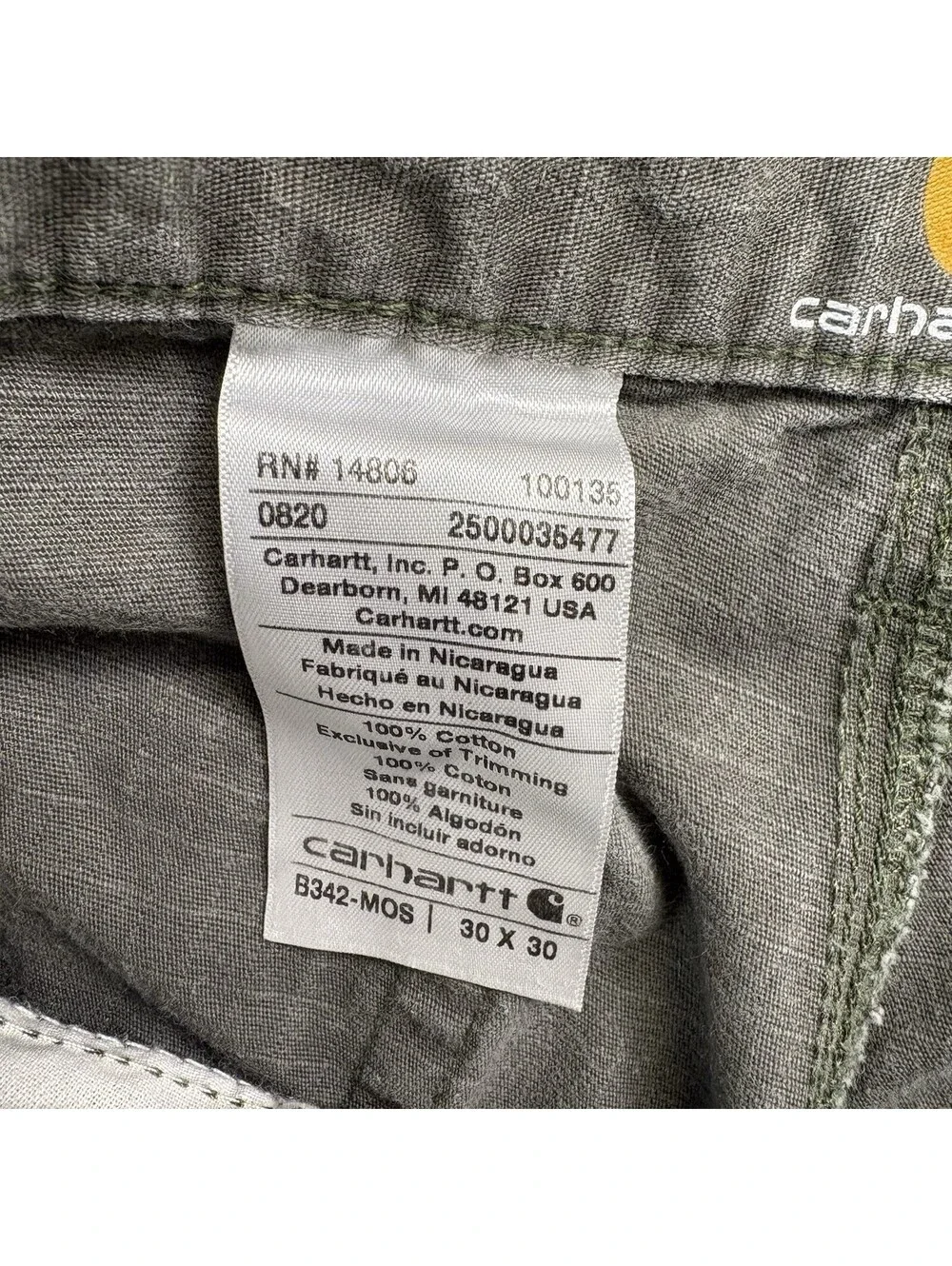 Carhartt Double Knee Cargo Pants Size 30x28 in Green B342 MOS